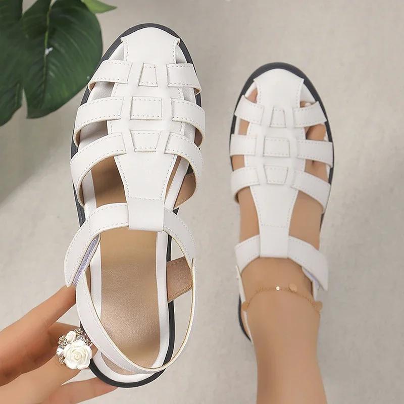 Fashion Sandals for Women Fashion Closed Toe Rome Sandals Women Shoes 2025 Ankle Buckle Low Heel Beach Sandals Non Slip Summer Sandles