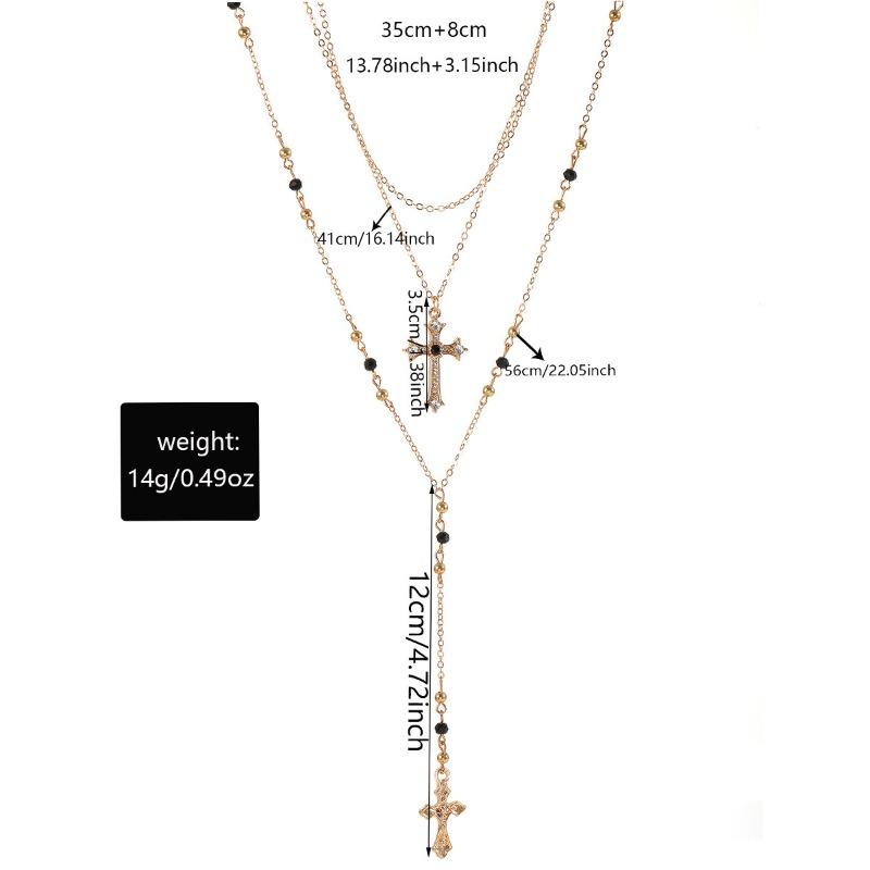 Long cross necklace multi-layer stacked pendant light luxury high sense diamond collarbone chain women