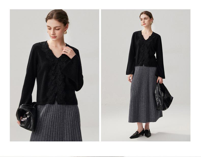 Autumn/Winter 2026 Women's Lace Cashmere V-neck Cardigan - Versatile Single-Breasted Warm Outerwear