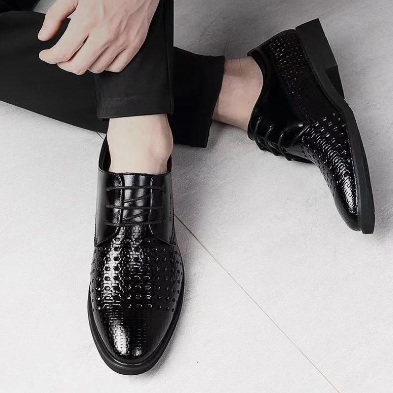 Low Heel Mesh Lightweight Plain Social Shoe for Men Italian Cowhide Suit Luxury Designer Black Footwear Official Dress Shoes Man