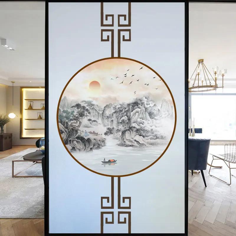 

Static Cling No Glue Privacy Windows Film Decorative Chinese Classical Painting Stained Glass Frosted Window Stickers (as the picture,40x60cm WxH)