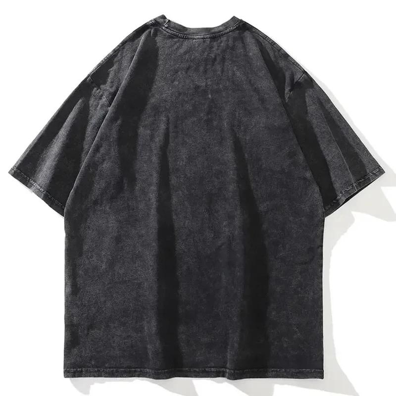 Summer Mens Washed Tshirts Doberman Dog Graphic Punk Gothic T-Shirt Streetwear Harajuku Vintage Casual Cotton Tops Tees