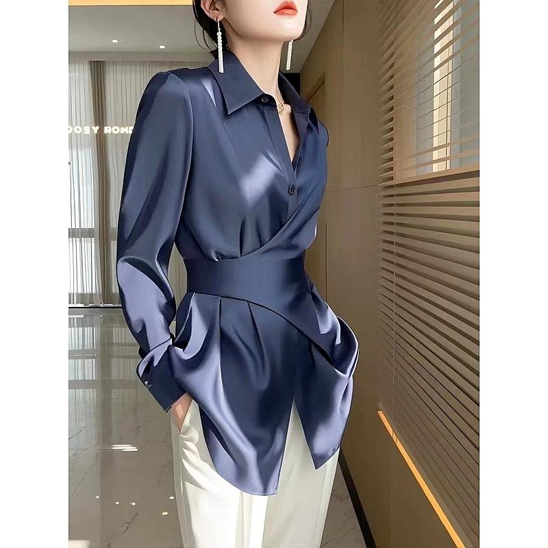 

Французский темперамент и фригидность уникальны и неповторимы. Уникальные маленькие топы. Голубые атласные облегающие талию рубашки для женщин. XXXL