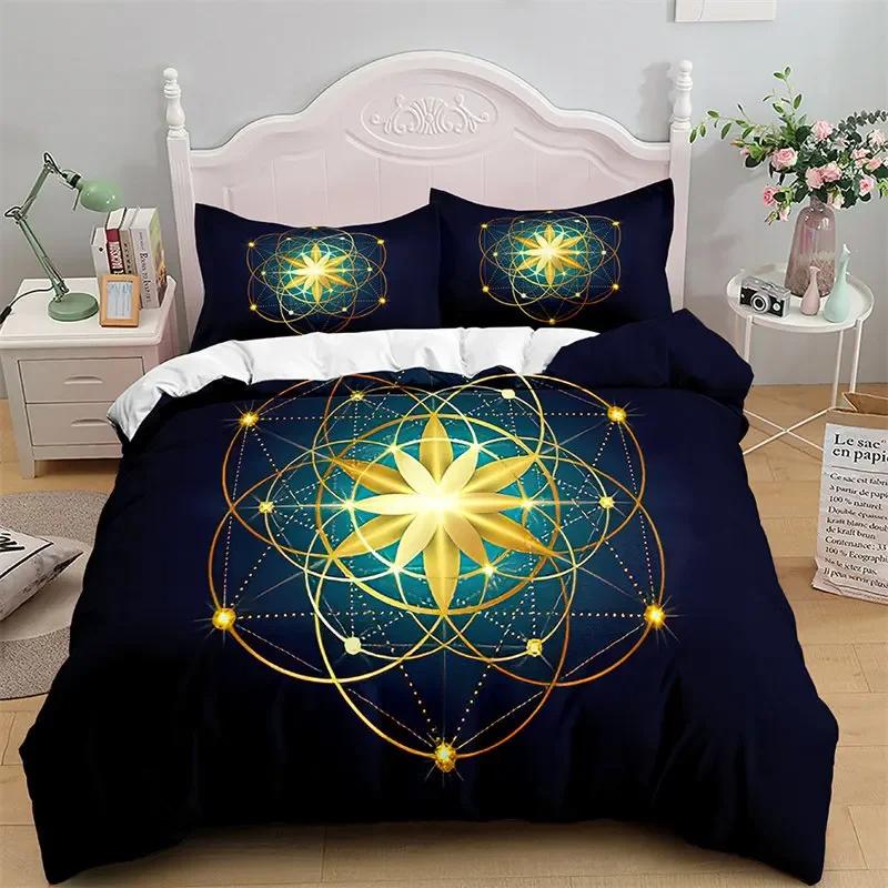 Comforter Mandala Microfiber Bohemian Floral Bedding Set Hippie Geometric Comforter King For Girls Teens Bedroom Decor