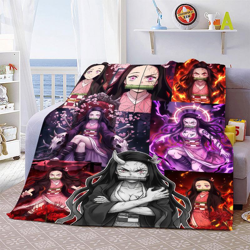 Nezuko Kamado Flannel Blanket Soft Warm Throw Lightweight Cozy Blanket for Sofa Bed Home Decoration -QJY