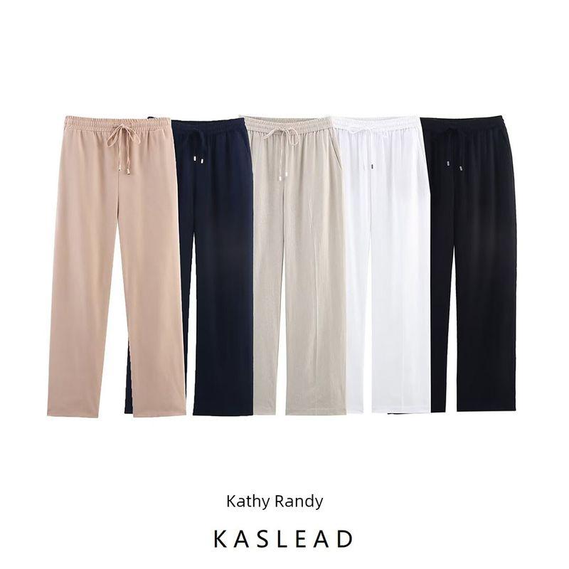 Kaslead New Women clothes Western Style Blended Straight High Waist Casual Trousers 9929041 251