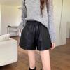 Women's High Waist A-Line PU Leather Shorts 2025 - Slimming, Elastic Waist, Wide-Leg Bootcut for Spring and Autumn.
