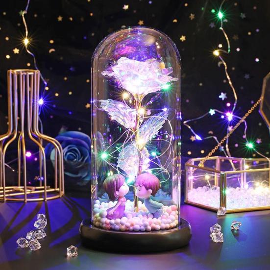 Rose Flower Gifts for Her Mom Wife Grandma Light Up Eternal Rose in A Dome Romantic Gift for Anniversary Birthday Valentine's Day Christmas