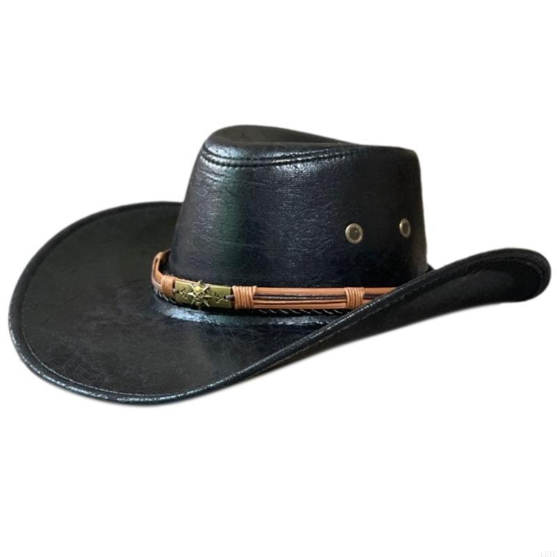 L5YC Unisex Wide Brim Cowboy Hat Breathable Gentleman Hat Summer Holiday Photo Props чёрный