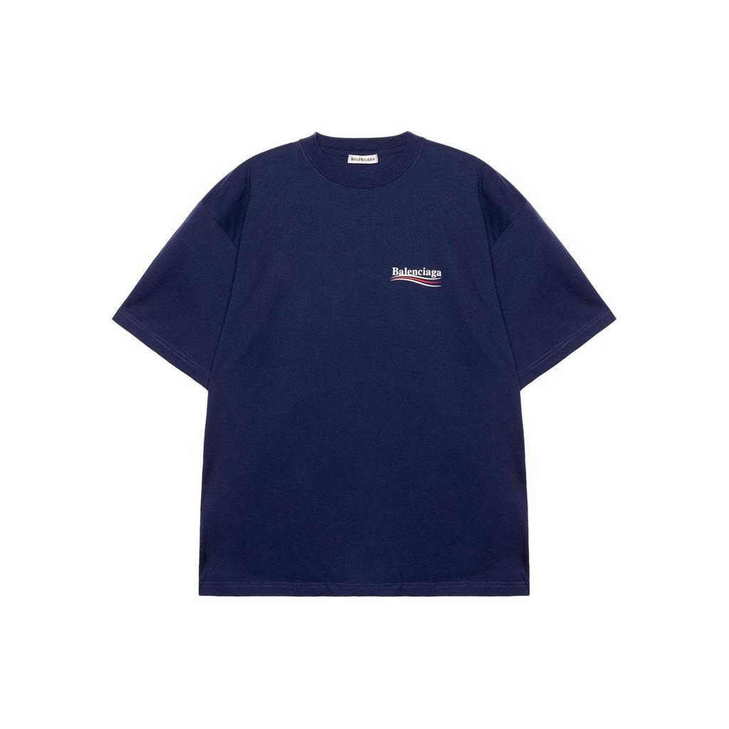 Balenciaga Drop Shoulder Sleeve T Shirt Women's Dark Blue Loose Fit 641655TIV521195