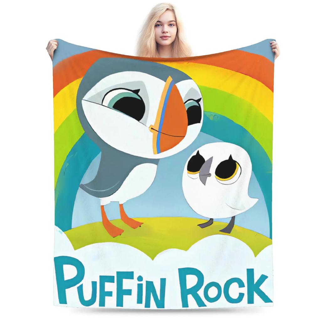 Puffin Rock Warm Soft Graphic Plush Throw Blanket for Kids Bedroom Flannel Bedspread Cover
