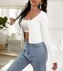 Autumn Winter Ribbed Strip Knitted Button Front Cardigan Women's Sweater Luxurious Relaxed-fit Slimming and Versatile Top