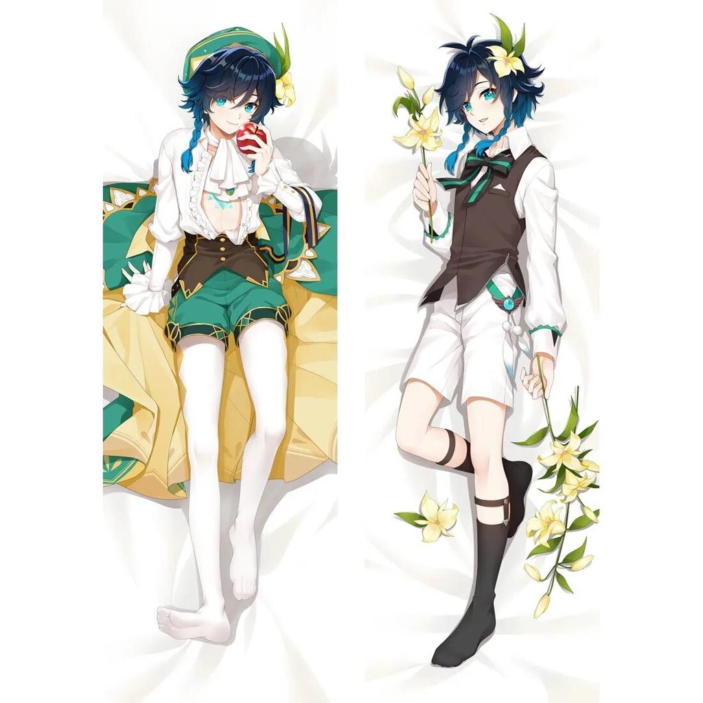 Game Genshin Impact Venti Cosplay Pillow Case Dakimakura Peachskin Otaku 2-Side Hugging Body Throw Pillow Cover Cushion Case