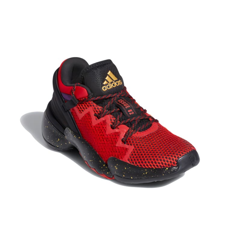 adidas D.O.N. Issue #2 J Mitchell Breathable Low Top Children's Basketball Shoes Black Red Gold FZ1426