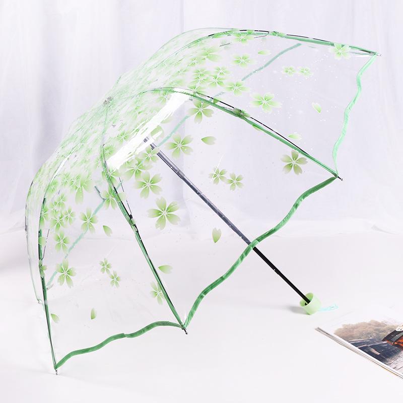 Japonský lesní styl průhledný deštník s třešňovými květy s klenutou dlouhou rukojetí pro studenty