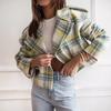 YYFS Damenmode Casual Herbst Winter Plaid Print Langarm Polokragen Jacken & Mäntel
