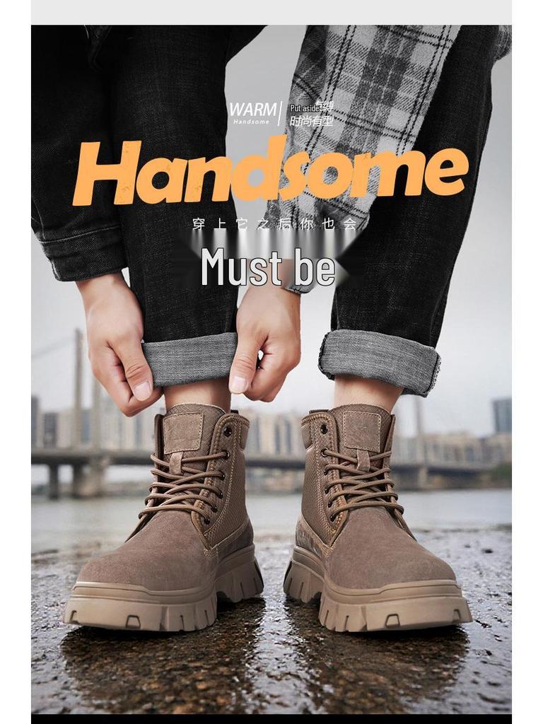 Men's Waterproof Leather & Fur Snow Boots - Non-Slip, Warm High-Top Workwear Martin Boots