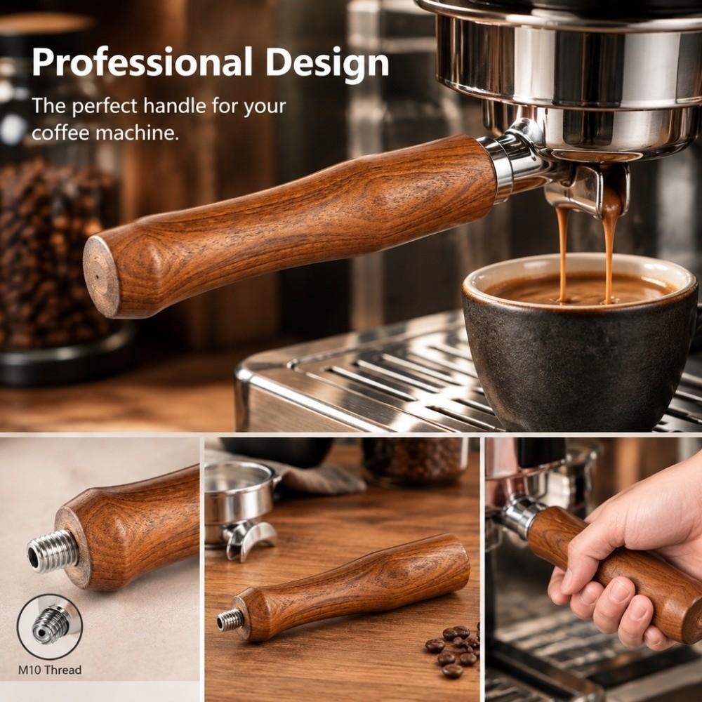 Brown Wooden Coffee Filter Handle M10 Thread Coffee Filter Handle for M10 Coffee Machine