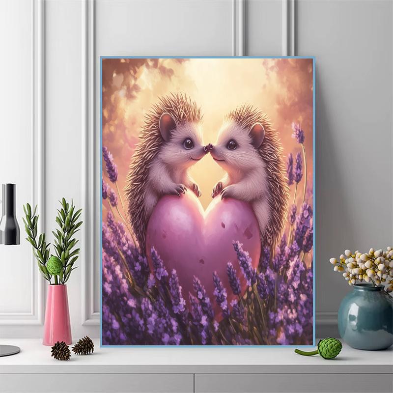 Purple hedgehog Pattern  3pcs 100% Round Full Drill 5D DIY Diamond Painting Embroidery Cross Stitch Rhinestone Décor