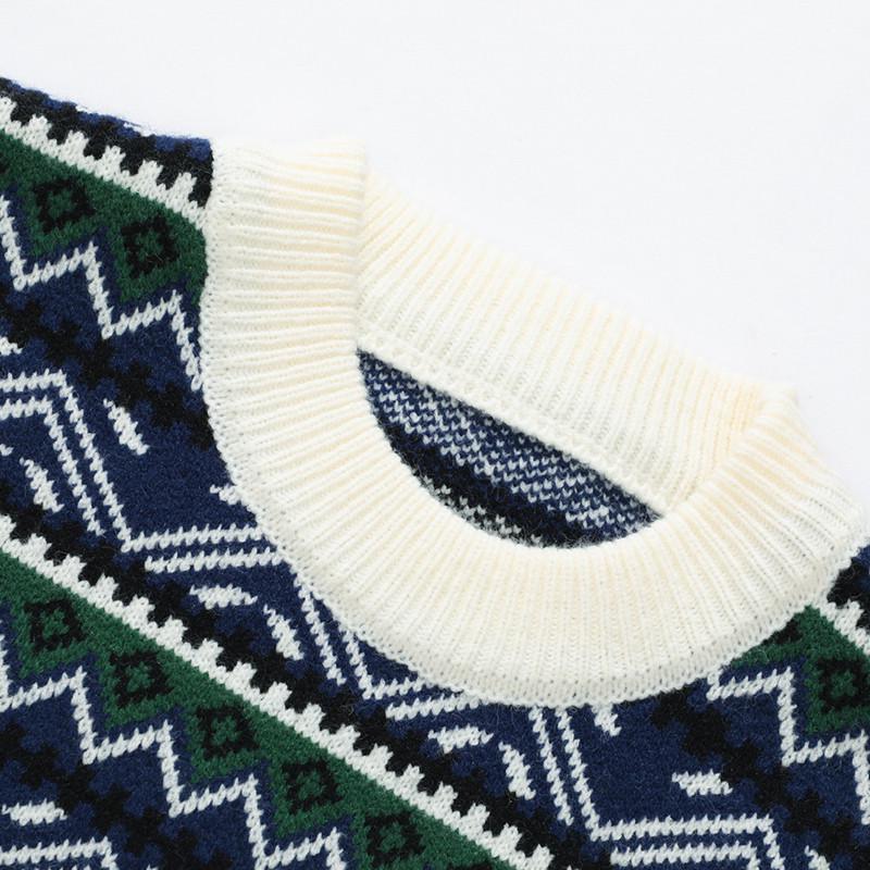 Autumn 2025 Retro Ethnic Round Neck Knit Sweater Coat