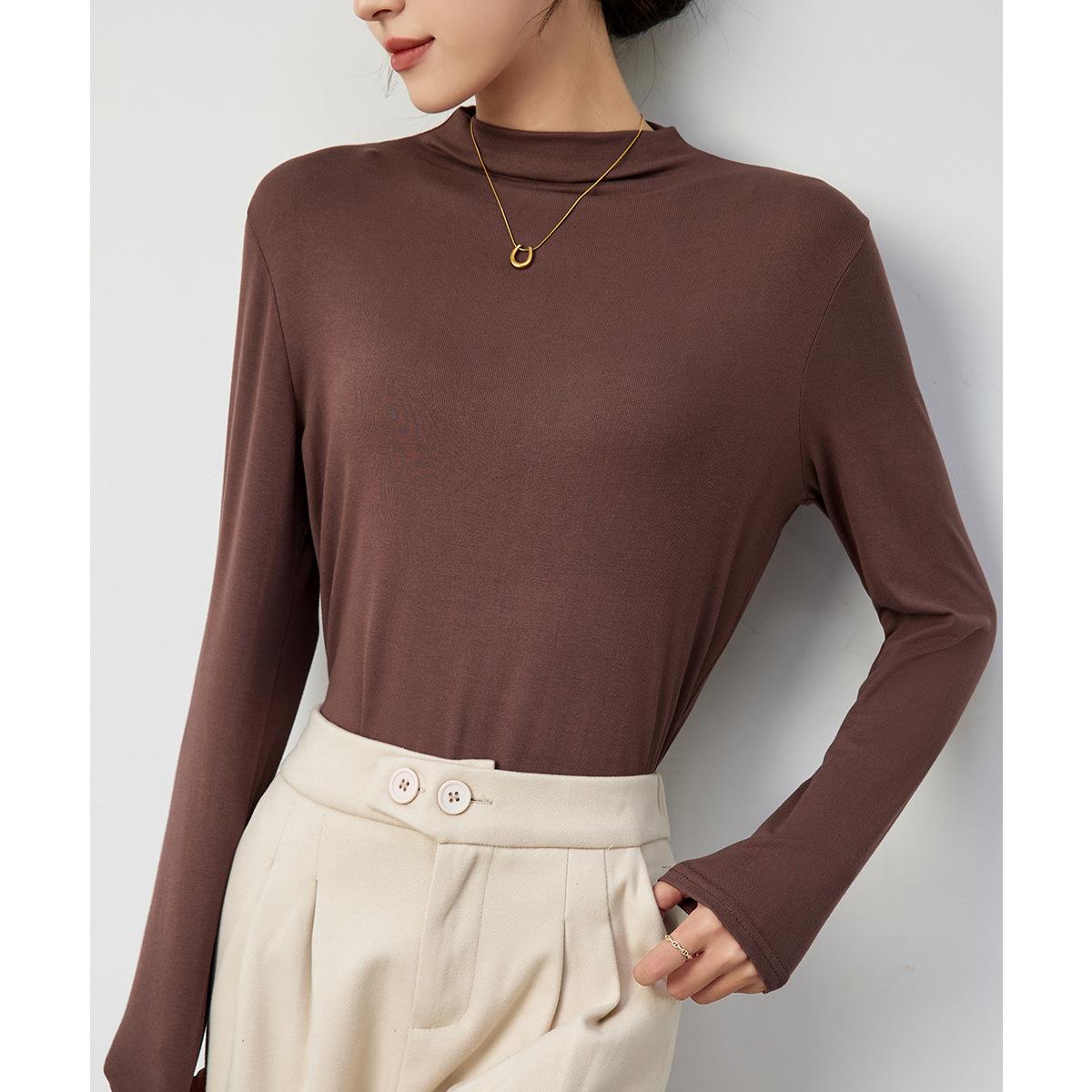 

Базовая водолазка для женщин на весну, осень и зиму Новый стиль для ношения Белая футболка с длинным рукавом и средним вырезом Поддева One size