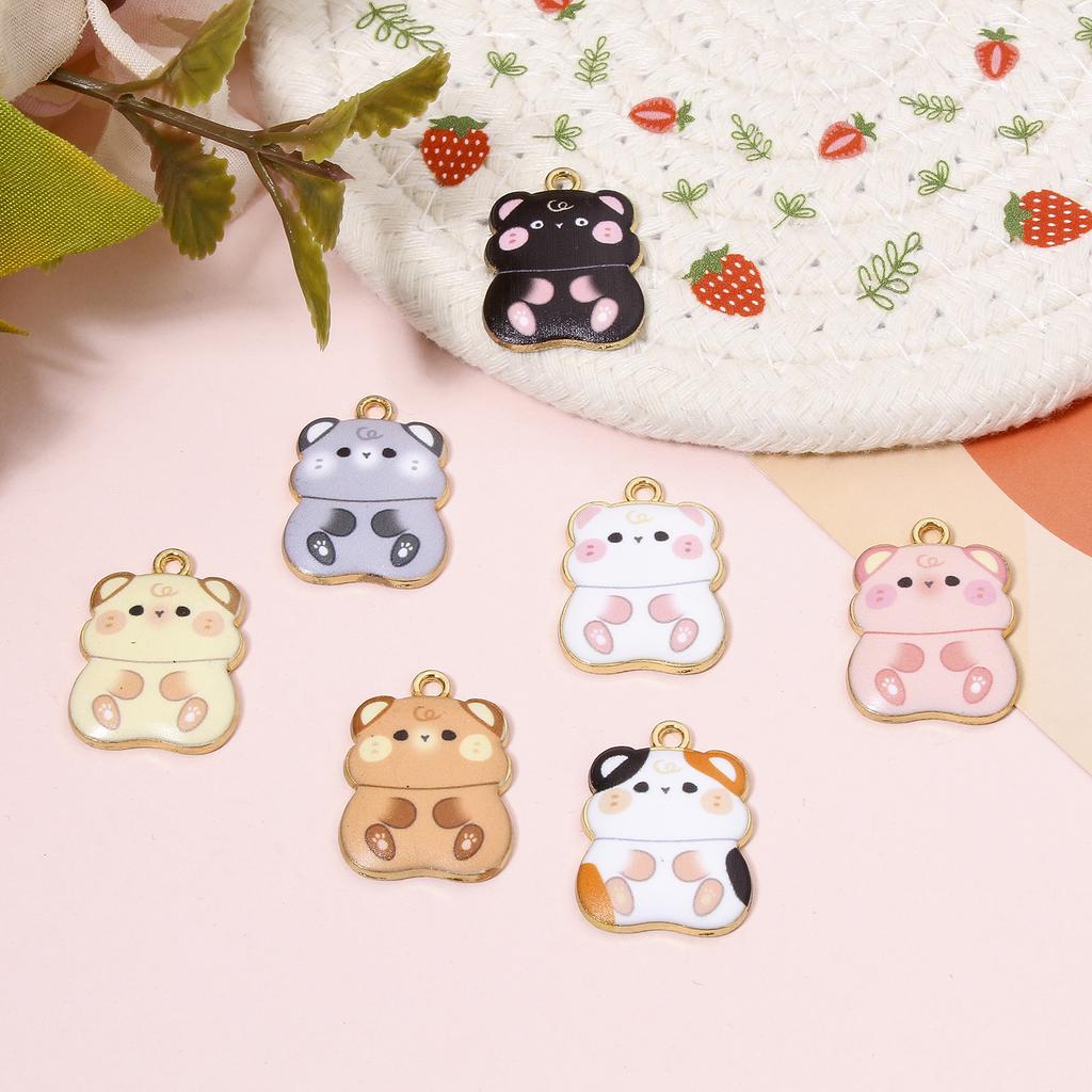 10 PCs Multicolor Hamster Cat Enamel Charms Zinc Based Alloy Gold Plated Pendants for DIY Jewelry Making 23mm X 17mm