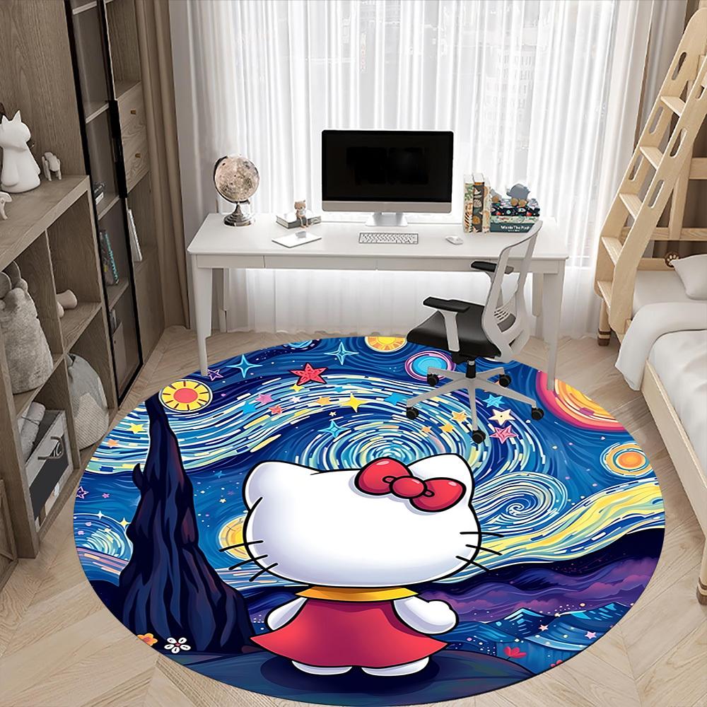 1pc Hello Kitty Chair Carpet for Office, Indoor Non Slip Washable Polyester Fiber Carpet, Mat For Office, Machine Washable