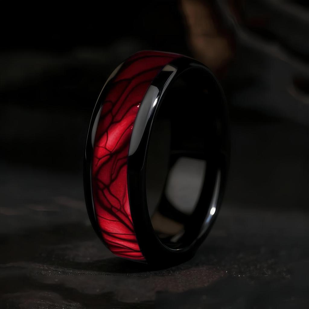 with Red Abalone Shell Inlay Rings Fashion 8mm Black Men Stainless Steel Ring for Men Wedding Band Jewelry Drop Shipping