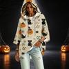 Women's 3/4 Sleeve Hooded Pullover Top with Halloween Print