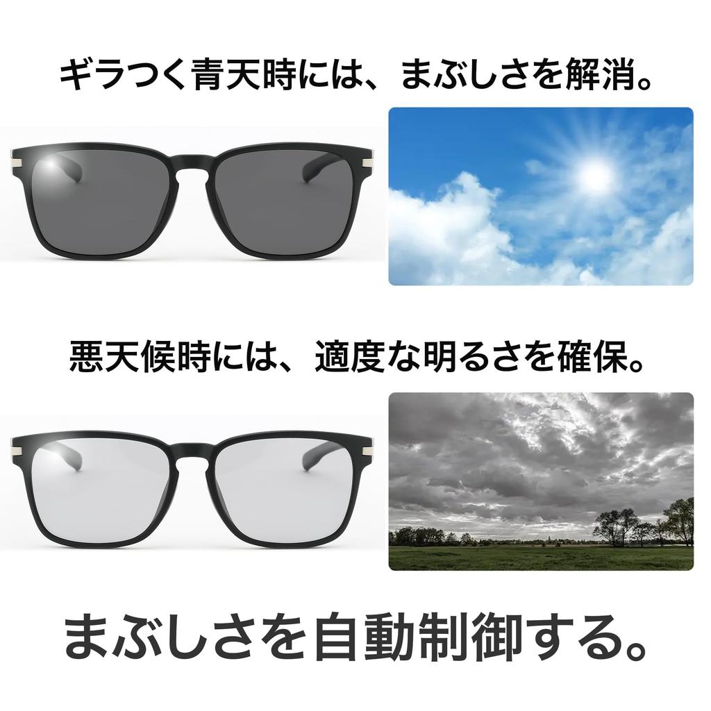 Polarized Photochromic Sunglasses for Men and UV400 for Asian Black [EYE WAVE] Women, Protection, Driving, Golf, Fishing, Baseball, Ultra-lightweight,