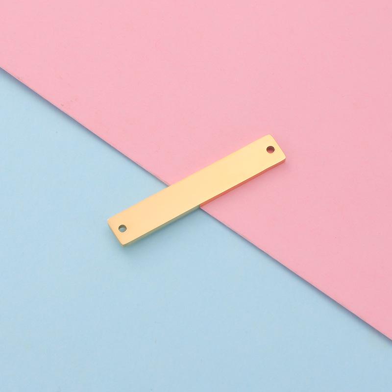 Rectangular Stainless Steel Double Hole Geometric Tag - Engravable, Glossy Finish, 1.5x6x35mm