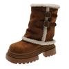 Thick-soled medium tube snow boots women's 2025 new winter new Northeast integrated plush warm thickened fluffy cotton shoes