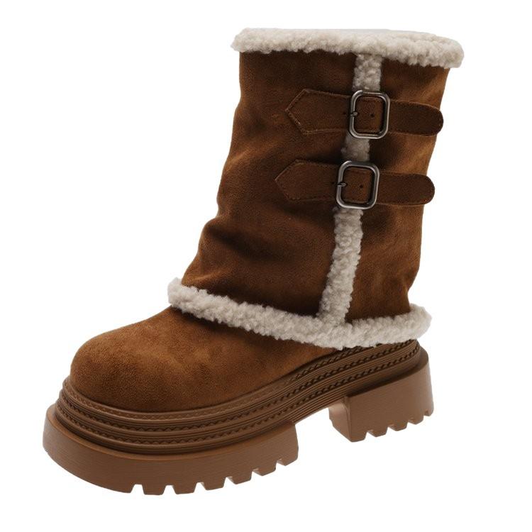 Thick-soled medium tube snow boots women's 2025 new winter new Northeast integrated plush warm thickened fluffy cotton shoes