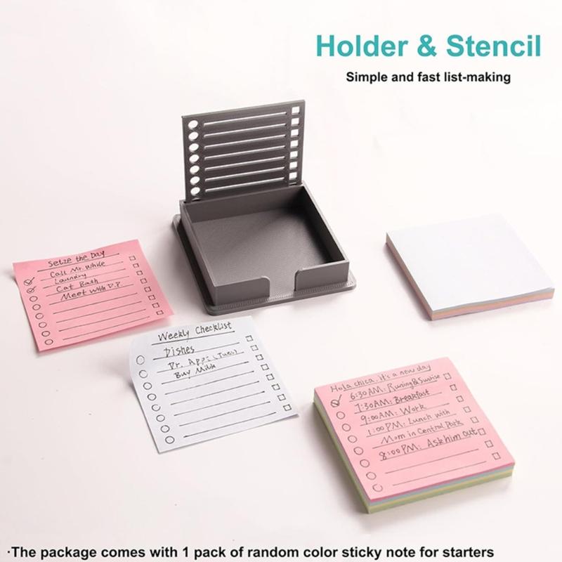 Memo Pad Organizer Sticky Note Holder with Stencil Post Note Holder Desk Organizer for Dorm Room and Office