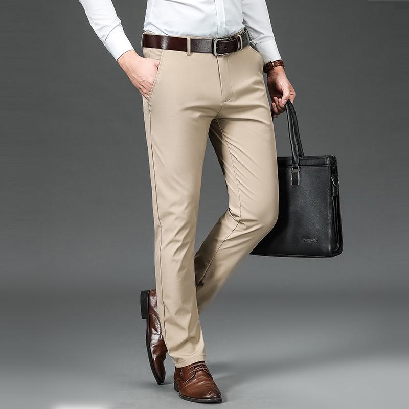 Jarní a podzimní nové luxusní plyšové společenské kalhoty pro muže, rovné nohavice, slim fit, elastické, tenké, ležérní kalhoty, podzimní a zimní pánské kalhoty