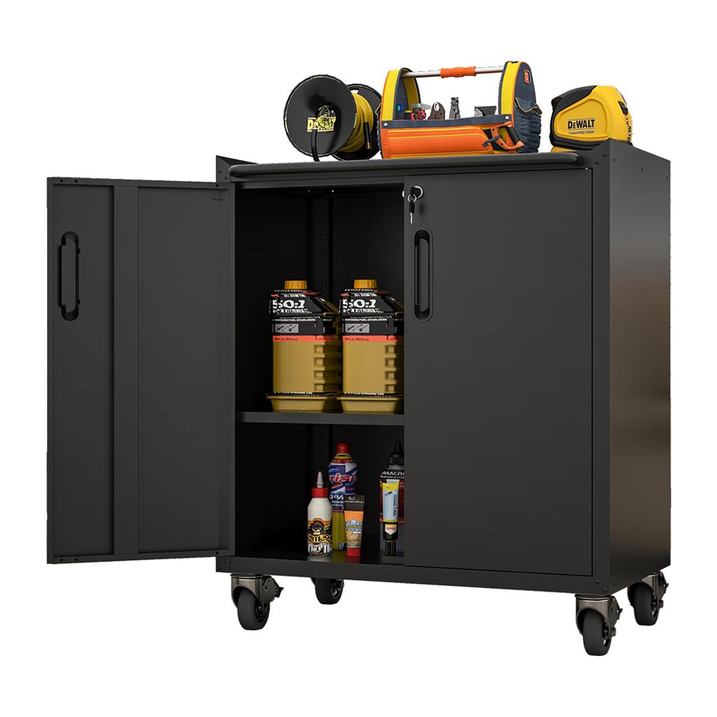 Heavy-Duty Metal Garage Storage Cabinet with Wheels, 75 x 42 x 88 cm, with Lock - Universal for Office, Basement, Workshop (Assembly Required)