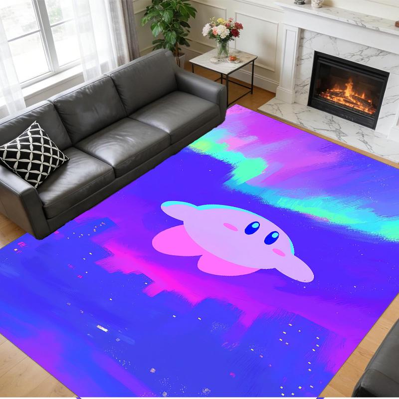 Rutschfeste Kristall-Samt-Bodenmatte, Teppich im Kirby-Design für Innenbereiche, Wohnzimmer, Schlafzimmer, Heimdekoration