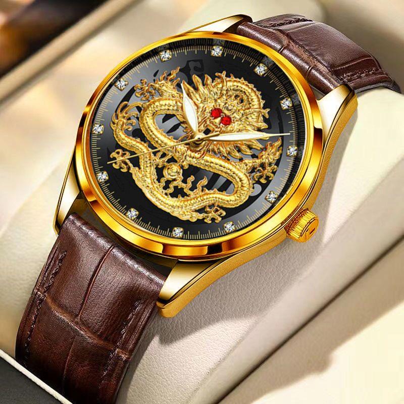 New Fashion Automatic Non-mechanical Waterproof Men's Watch High-grade Gold Dragon Quartz Watch Men's Watch