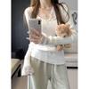 Lace v-neck bow knitted sweater women's autumn and winter slim fit inside stacked top pure desire wind sweet and spicy backing sweater