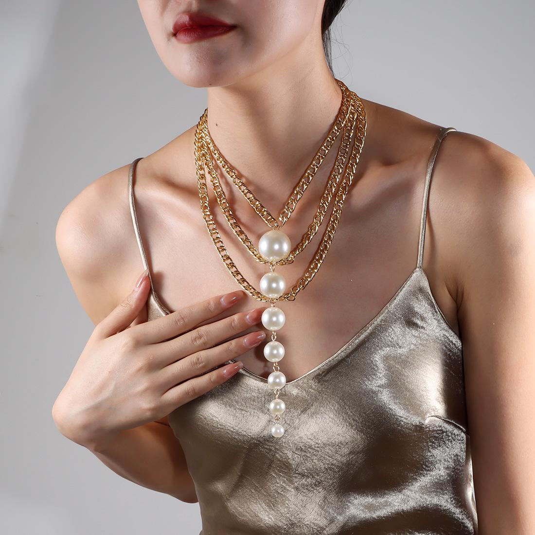 

Простая трендовая жемчужная цепочка Индивидуальность Европейское и американское креативное ретро ожерелье Женское золотой