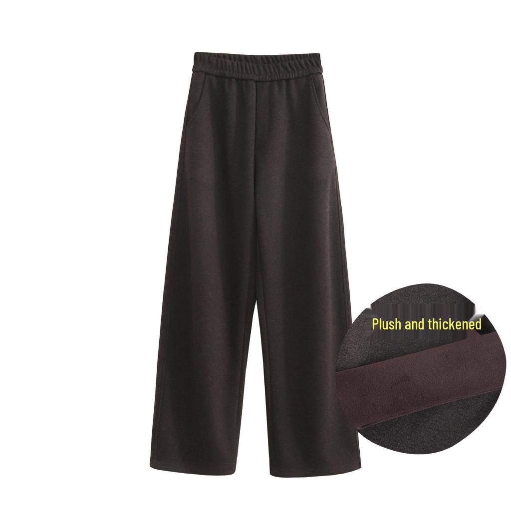 Women's Plus Size Wool Blend Fleece-Lined Curved Leg Pants for Autumn/Winter