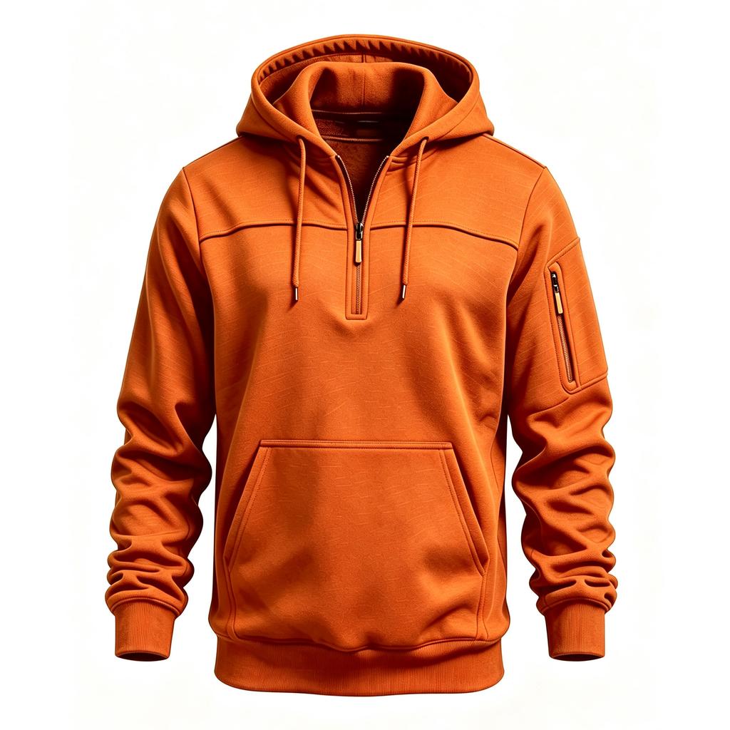 Sky blue Men's Half Zip Hoodie Solid Color Long Sleeve Pullover Sweatshirt Casual Outdoor Hooded Tops With Pocket Autumn Winter