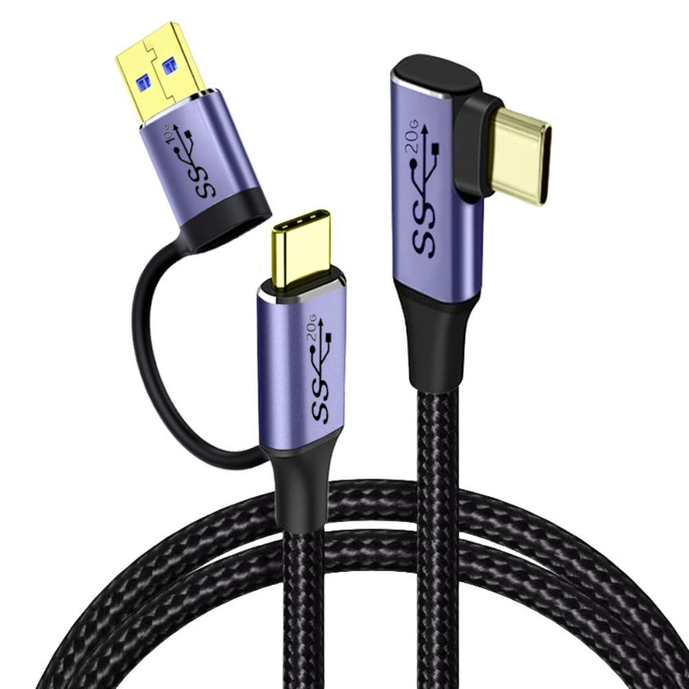 

2 in 1 USB 3.2 Type-C Cable PD 100W Video Wire Fast Charging Line for Laptop/Phone/Camera 25cm