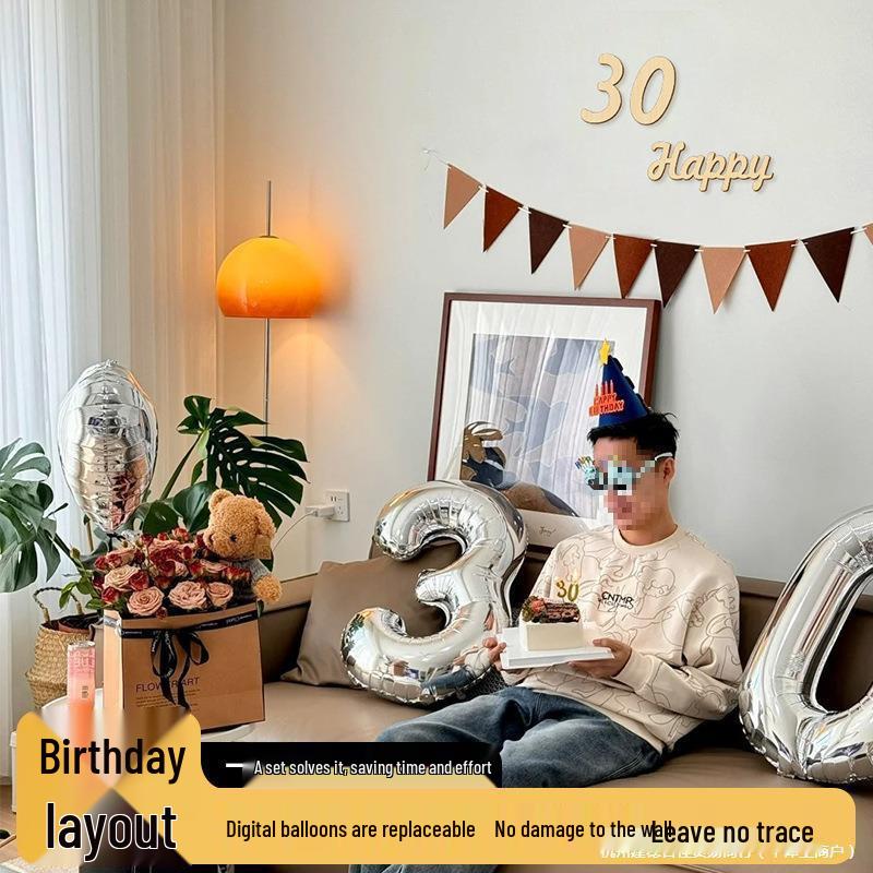 Elegant Birthday Decorations for Men: Number Balloons and High-Class Atmosphere for Husband or Boyfriend's Surprise Party.