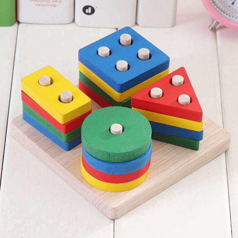 Wooden Montessori Toy Building Blocks Learning Educational Toys for Children Colorful Shapes Early Learning Kids Puzzle Toys