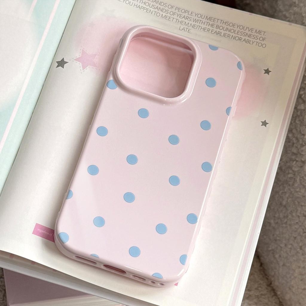 Ins Pink Blue Polka Dots for Apple 16 Mobile Phone Case for IPhone17pro Max Korean Style 14 Soft Case 13 Simple