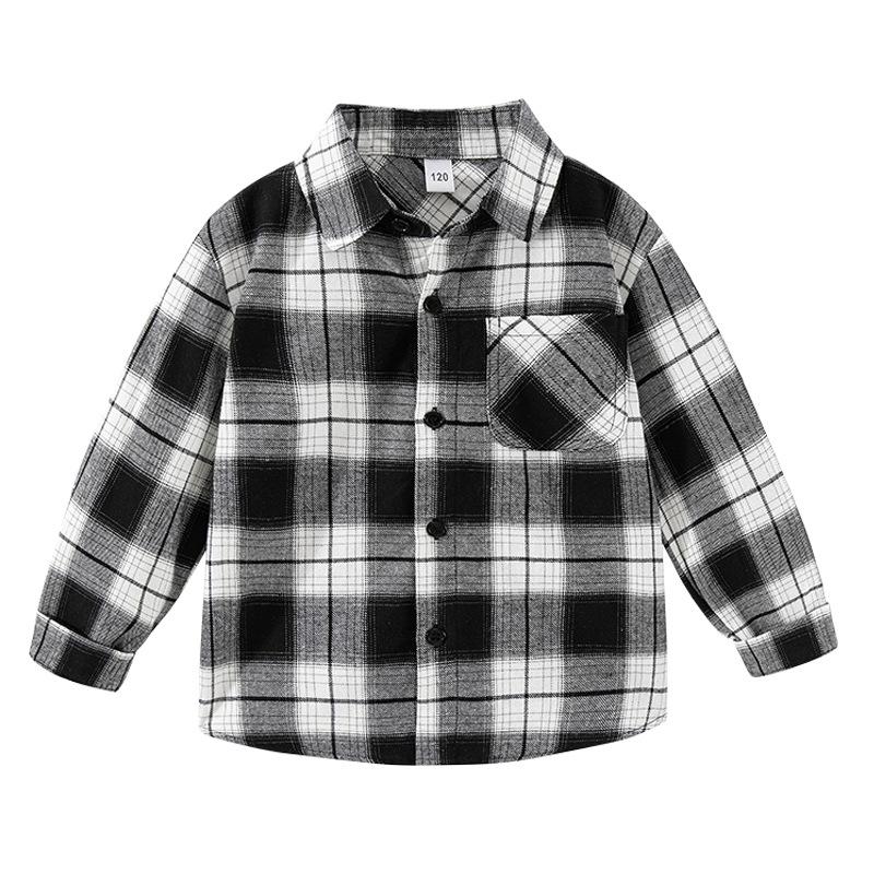 Boys' Spring & Autumn Plaid Long-Sleeve Shirt - Korean Style, Comfortable, Pure Cotton for Older Kids