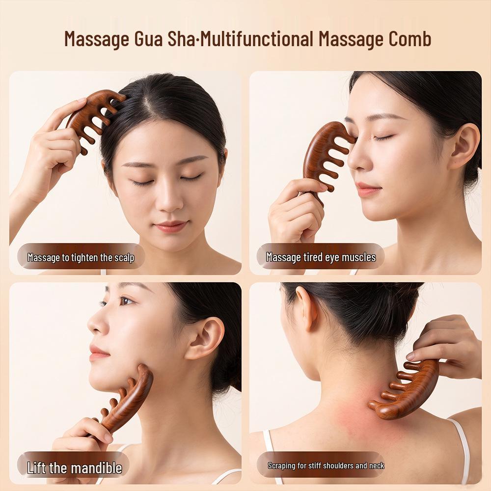 Red Sandalwood Scalp Massage Comb for Gua Sha Therapy and Beauty.