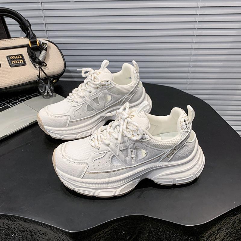 

Height-increasing dad shoes women 2025 new versatile Paris casual silver spring and summer fried street lace-up small sneakers 40 абрикосовый