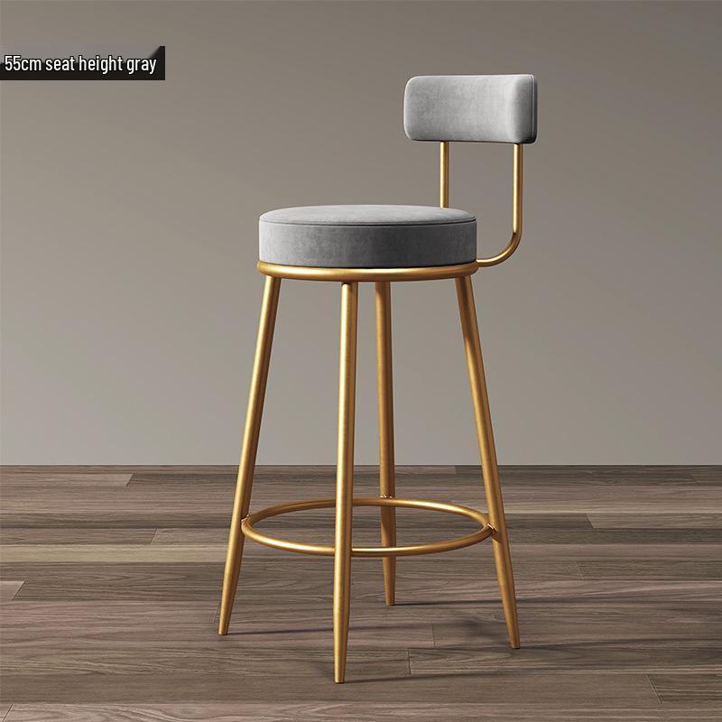Nordic Luxury Gold Wrought Iron Bar Stool with Backrest